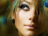 Beautiful Fashion Girl face. Peacock Makeup